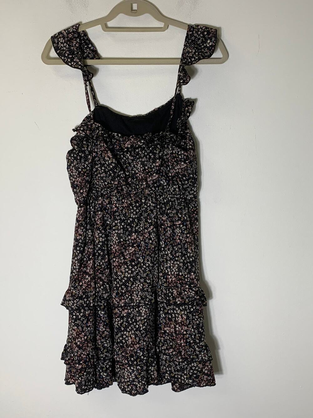 The Pants Store Black Floral Ruffled Mini Dress Sz M